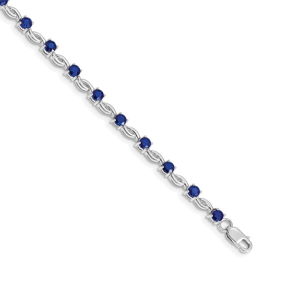 BM4480-SA-W.jpg 14k White Gold Complete Round Sapphire Fancy Link 7 inch Bracelet - Image 1