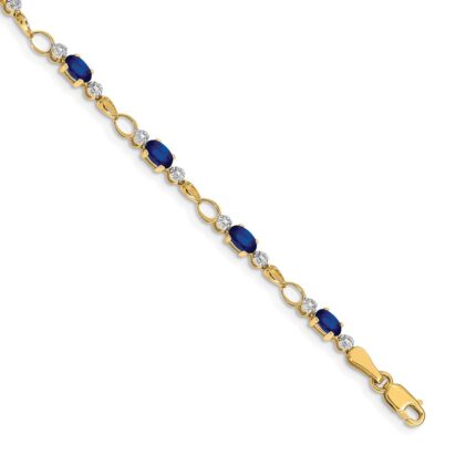 14k Complete Diamond and Oval Sapphire Open Link 7 inch Bracelet