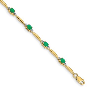 14k Complete Diamond and Oval Emerald 7.25 inch Bracelet