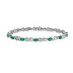 14k White Gold Complete Diamond and Oval Emerald Infinity 7.25 inch Bracelet - Image 3