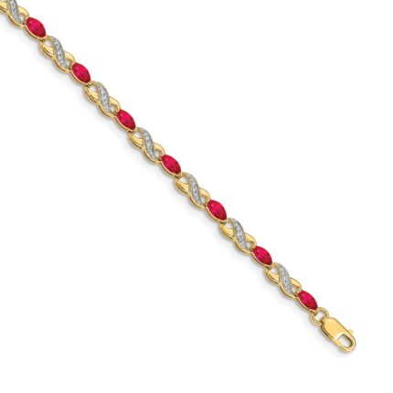 14k Complete Diamond and Oval Ruby Infinity 7.25 inch Bracelet