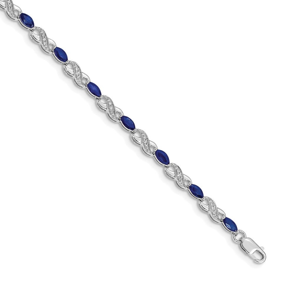 BM4485-SA-015-WA.jpg 14k White Gold Complete Diamond and Oval Sapphire Infinity 7.25 inch Bracelet - Image 1