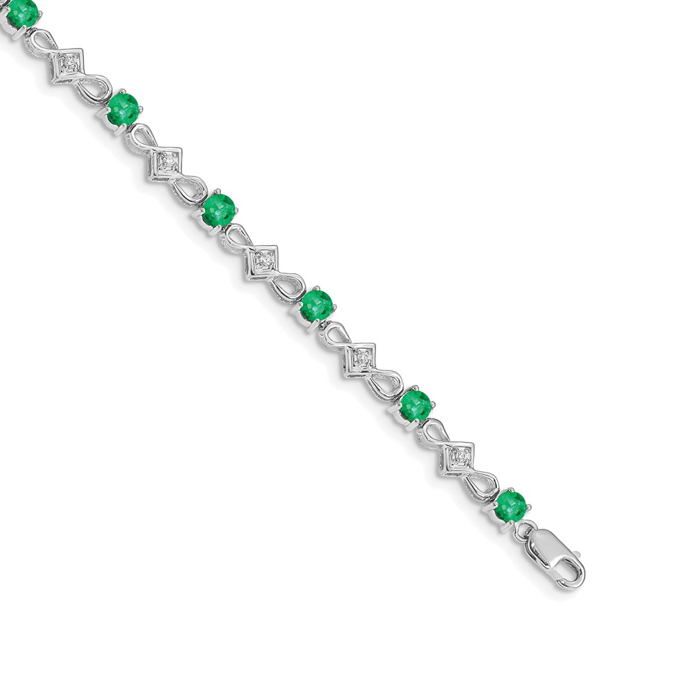 BM4486-EM-010-WA.jpg 14k White Gold Complete Diamond and Round Emerald 7 inch Bracelet - Image 1