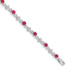 14k White Gold Complete Diamond and Round Ruby 7 inch Bracelet