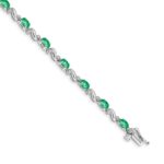 14k White Gold Complete Diamond and Oval Emerald Curved Link 7 inch Bracelet