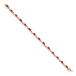 14k Complete Diamond and Oval Ruby Curved Link 7 inch Bracelet - Image 2