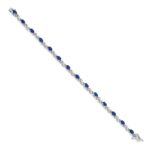 14k White Gold Complete Diamond and Oval Sapphire Curved Link 7 inch Bracelet - Image 2