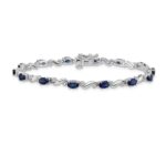 14k White Gold Complete Diamond and Oval Sapphire Curved Link 7 inch Bracelet - Image 3