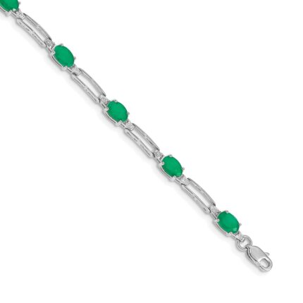 10k White Gold Diamond and Emerald Bracelet