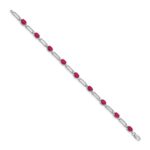 14k White Gold Complete Diamond and Oval Ruby Paperclip Link 7.25 inch Bracelet - Image 2