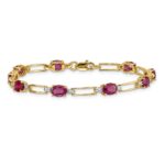 14k Complete Diamond and Oval Ruby Paperclip Link 7.25 inch Bracelet - Image 3