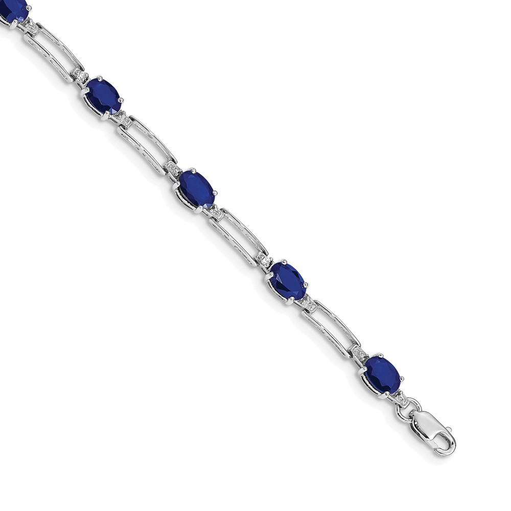 BM4489-SA-005-WA.jpg 14k White Gold Complete Diamond and Oval Sapphire Paperclip Link 7.25 inch Bracelet - Image 1