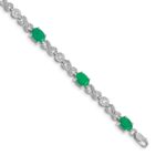 14k White Gold Complete Diamond and Oval Emerald Infinity Link 7.25 inch Bracelet