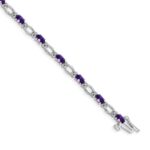 14k White Gold Complete Diamond and Oval Amethyst Heart Accent 7 inch Bracelet