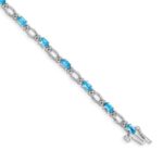 14k White Gold Complete Diamond and Oval Swiss Blue Topaz Heart Accent 7 inch Bracelet