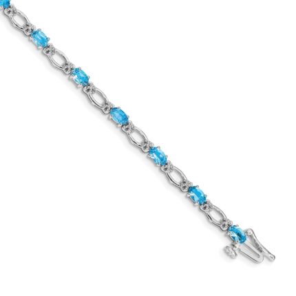 14k White Gold Complete Diamond and Oval Swiss Blue Topaz Heart Accent 7 inch Bracelet