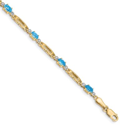 14k Complete Diamond and Oval Swiss Blue Topaz Fancy Link 7 inch Bracelet
