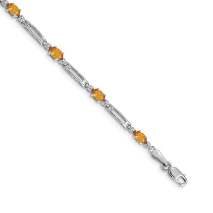 14k White Gold Complete Diamond and Oval Citrine Fancy Link 7 inch Bracelet