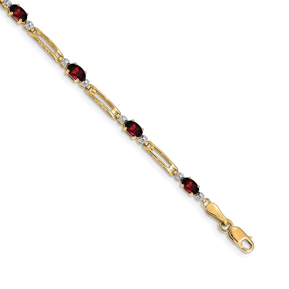 BM4492-GA-001-YA.jpg 14k Complete Diamond and Oval Garnet Fancy Link 7 inch Bracelet - Image 1