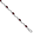 14k White Gold Complete Diamond and Oval Garnet Wavy Link 7 inch Bracelet