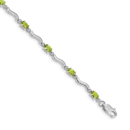 10k White Gold Fancy Diamond and Peridot Bracelet