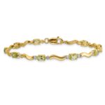 14k Complete Diamond and Oval Peridot Wavy Link 7 inch Bracelet - Image 3