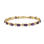 14k Complete Diamond and Oval Amethyst Floral 7 inch Bracelet - Image 3