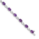14k White Gold Complete Oval Amethyst and Diamond Fancy Link 7 inch Bracelet