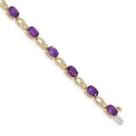 14k Complete Oval Amethyst and Diamond Fancy Link 7 inch Bracelet