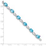 14k White Gold Complete Oval Swiss Blue Topaz and Diamond Fancy Link 7 inch Bracelet - Image 4