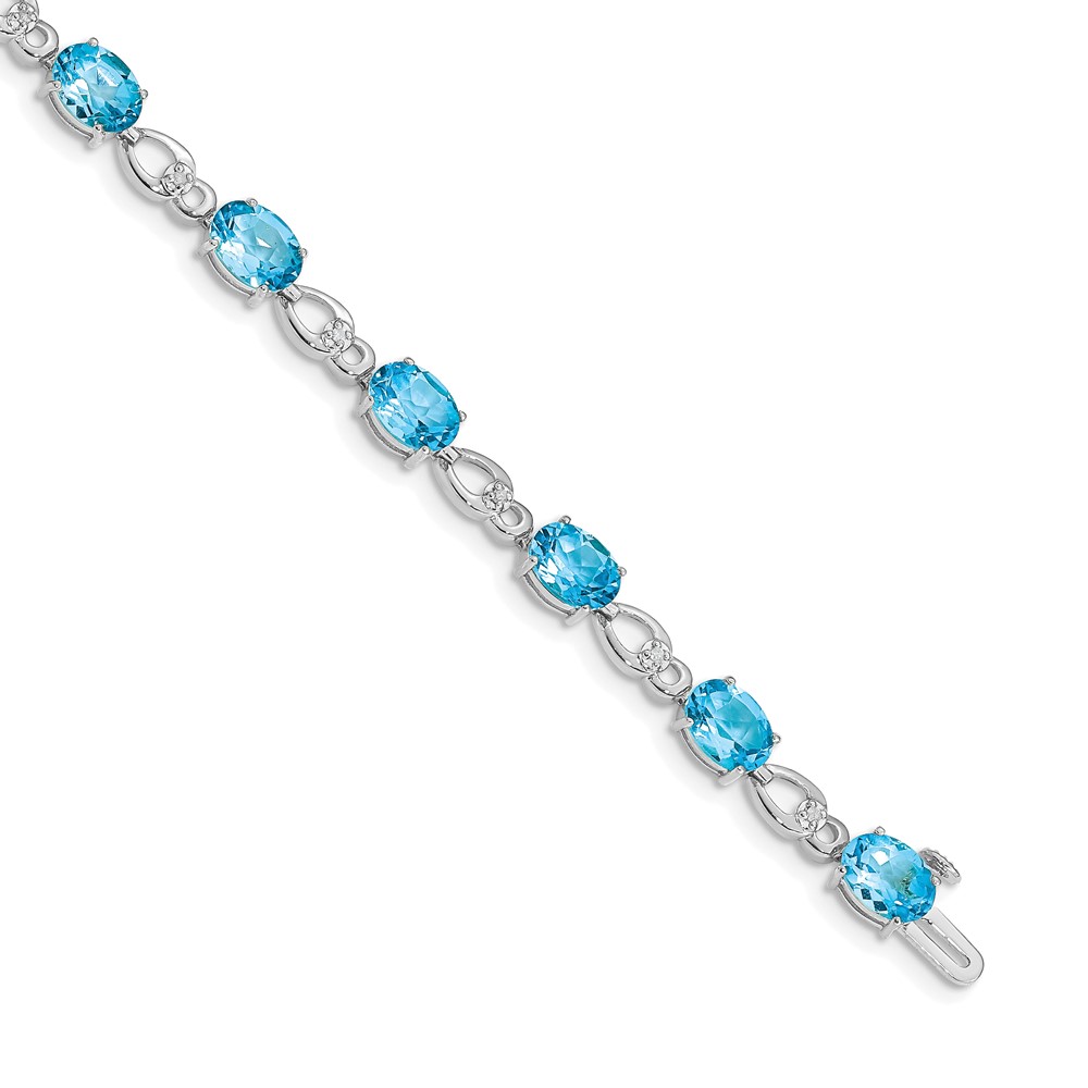 BM4496-BT-005-WA.jpg 14k White Gold Complete Oval Swiss Blue Topaz and Diamond Fancy Link 7 inch Bracelet - Image 1