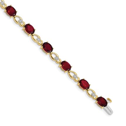 14k Complete Oval Garnet and Diamond Fancy Link 7 inch Bracelet
