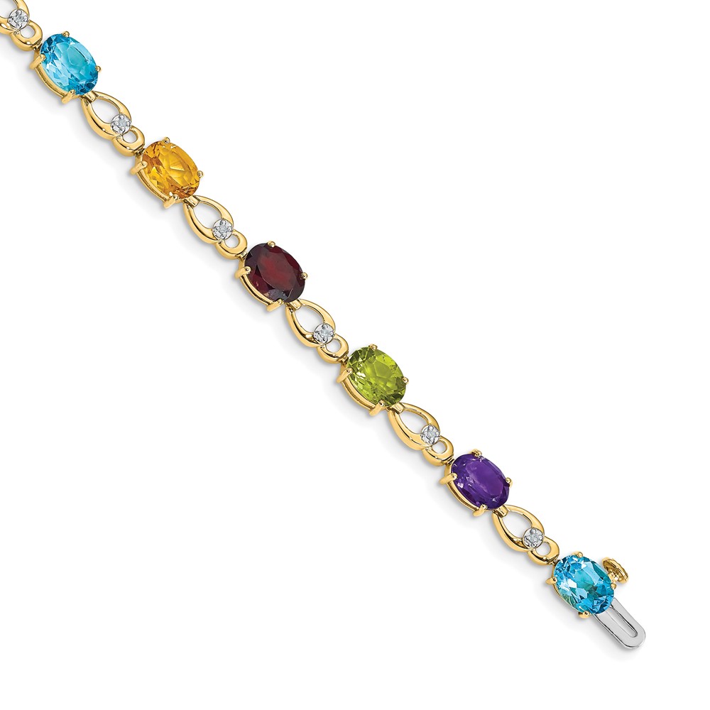 BM4496-RB-005-YA.jpg 14k Complete Diamond and Amethyst/Swiss Blue Topaz/Citrine/Garnet/Peridot Fancy Link 7 inch Rainbow Bracelet - Image 1