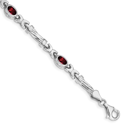 10k White Gold Garnet 4 Stone Bracelet