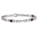 14k White Gold Complete Oval Garnet Fancy Link 7 inch Bracelet - Image 3