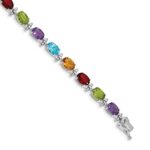 14k White Gold Complete Alternating Oval Amethyst/Peridot/Garnet/Citrine/Swiss Blue Topaz 7 inch Rainbow Bracelet
