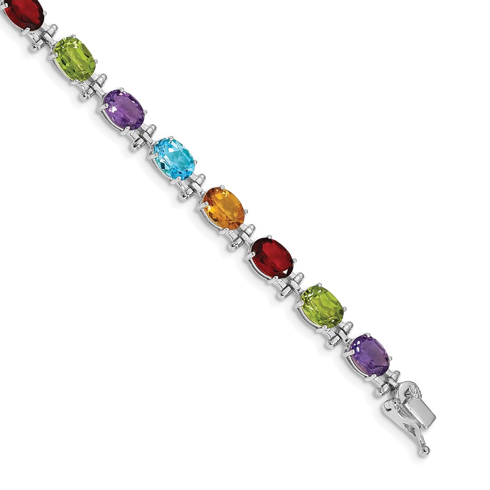 BM4501-RB-W.jpg 14k White Gold Complete Alternating Oval Amethyst/Peridot/Garnet/Citrine/Swiss Blue Topaz 7 inch Rainbow Bracelet - Image 1