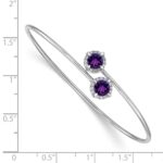 14k White Gold Complete Round Amethyst and 1/8 carat Diamond Halo Flexible Bangle Bracelet - Image 2