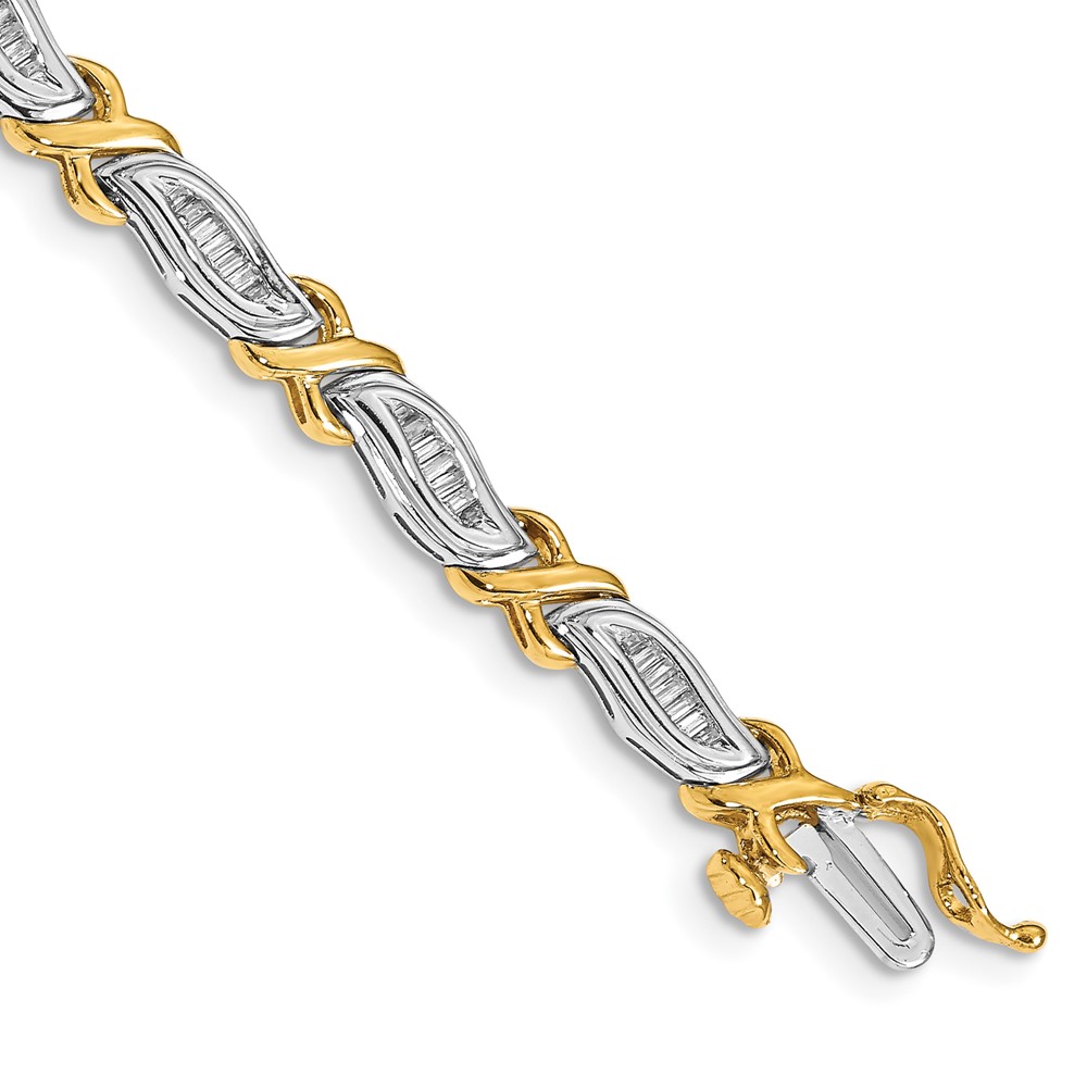 BM4615-100-WYA.jpg 14k Two-tone Complete 1 carat Baguette Diamond X-design 7 inch Bracelet - Image 1