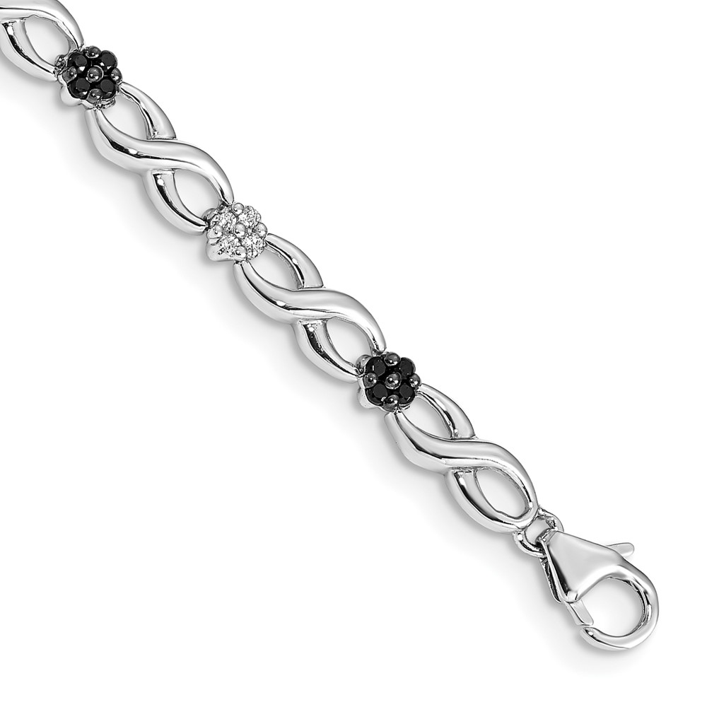 BM4628-050-WA.jpg 14k White Gold Complete 1/2 carat White and Black Diamond Flower Infinity 7 inch Bracelet - Image 1