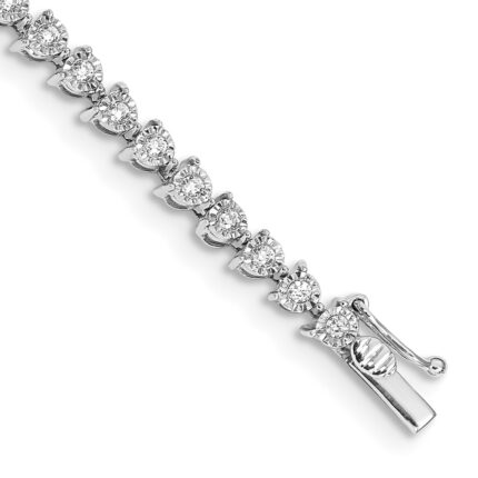 14k White Gold Complete 1 carat Diamond Illusion Setting 7 inch Tennis Bracelet