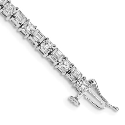 14k White Gold Complete 2 carat Round and Baguette Diamond 7 inch Tennis Bracelet