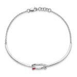 14k White Gold Polished Complete 1/10 carat Diamond and Ruby Circle Half-Bangle 7 inch Bracelet with 0.5 inch Extender - Image 2