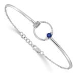 14k White Gold Complete 1/10 carat Diamond and Blue Sapphire Circle 7 inch Bracelet with 0.5 inch Extender
