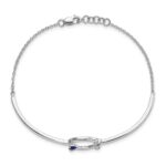 14k White Gold Complete 1/10 carat Diamond and Blue Sapphire Circle 7 inch Bracelet with 0.5 inch Extender - Image 2