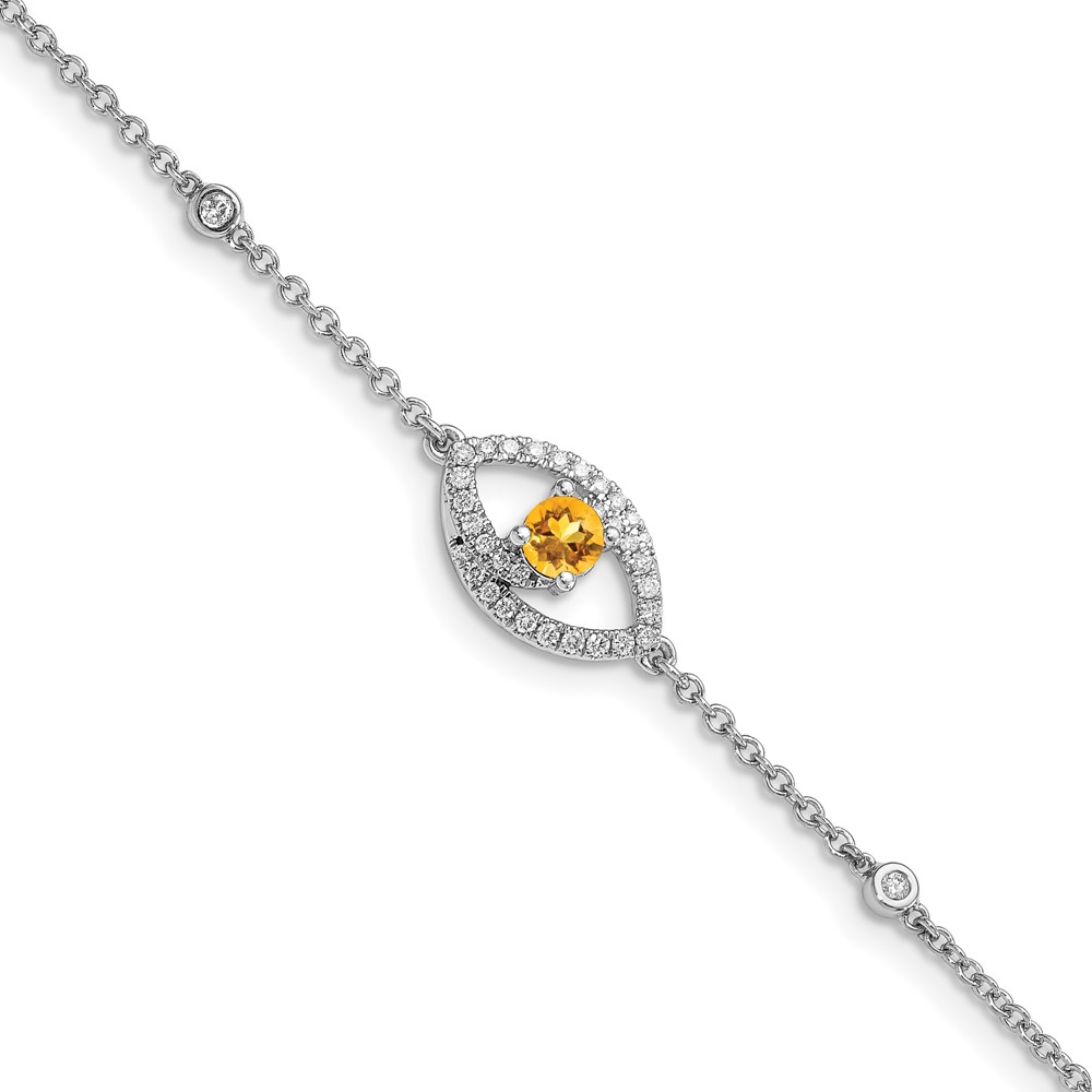 BM6896-CI-020-WA.jpg 14k White Gold Polished Complete Diamond and Round Citrine 7 inch Eye Bracelet with 0.5 inch Extender - Image 1