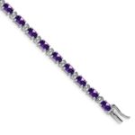 14k White Gold Complete Oval Amethyst and Diamond 7 inch Bracelet