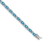 14k White Gold Complete Oval Swiss Blue Topaz and Diamond 7 inch Bracelet