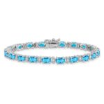 14k White Gold Complete Oval Swiss Blue Topaz and Diamond 7 inch Bracelet - Image 3