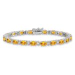 14k White Gold Complete Oval Citrine and Diamond 7 inch Bracelet - Image 3
